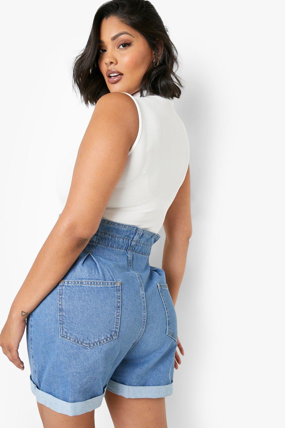 Plus size sale paperbag denim shorts